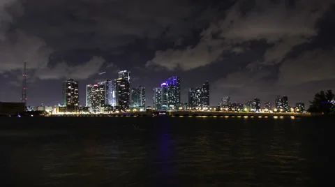 Skyline Miami Timelpase 4K Clouds and Water Stock Footage 37166571