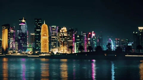 Skyline of modern city of Doha in Qatar Stock Footage 100740590