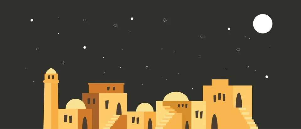Skyline of old city of Jerusalem over a night scene. Stock Illustration
