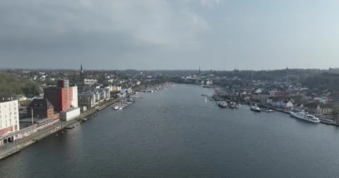 Skyline overview on Flensburg, Germany, Flensborg Fjord, boulevard. port 스톡 동영상 309448359