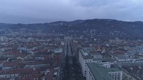 Skyline Panoramic View Of Turin with view of the mountain behind Video stock 125336861