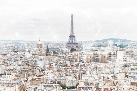 Skyline of Paris with eiffel tower Stock Photos
