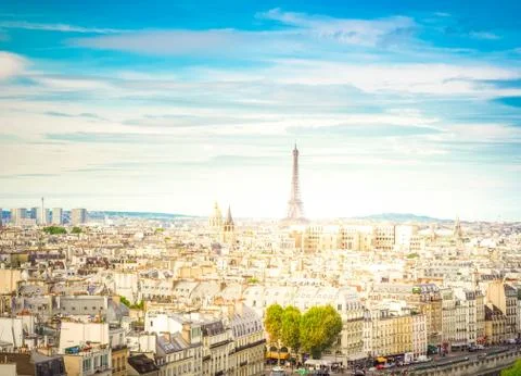 Skyline of Paris with eiffel tower Stock Photos