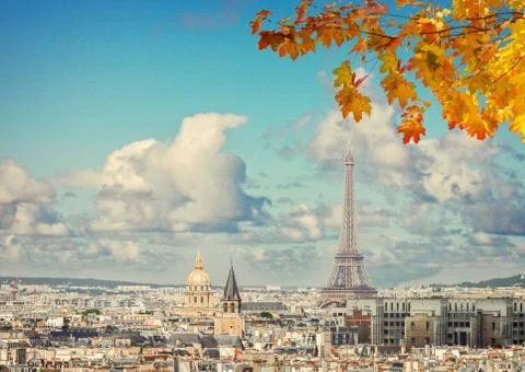Skyline of Paris with eiffel tower Stock Photos