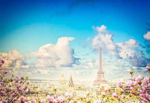 Skyline of Paris with eiffel tower Stock Photos
