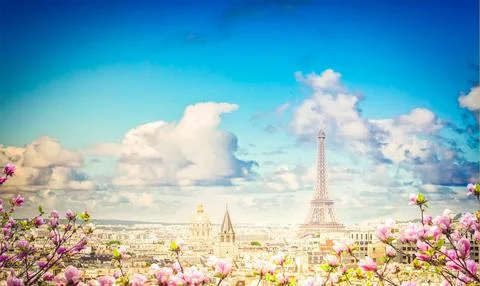 Skyline of Paris with eiffel tower Stock Photos