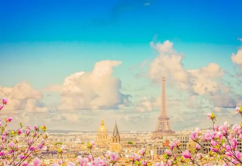 Skyline of Paris with eiffel tower Stock Photos