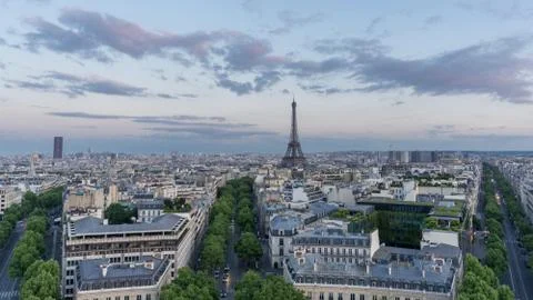 Skyline of Paris with eiffel tower at sunset Stock Photos