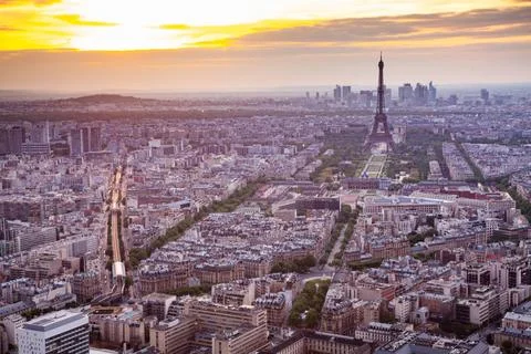 Skyline of Paris with Eiffel Tower at sunset in Paris, France skyline of P... Stock Photos