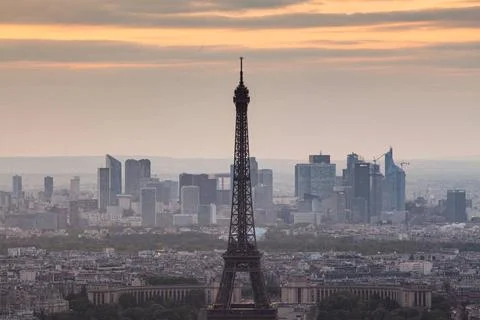 Skyline of Paris with Eiffel Tower at sunset in Paris, France skyline of P... Stock Photos
