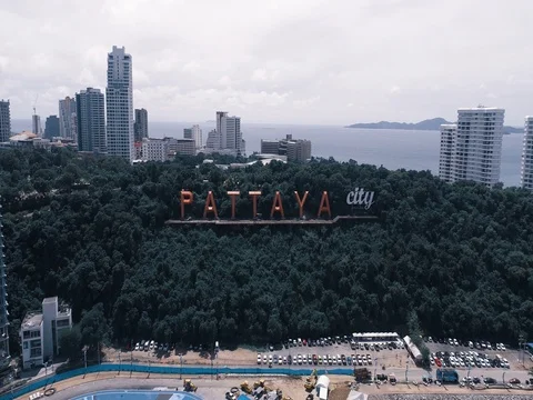 Skyline of Pattaya from aerial view, Pattaya city, Chonburi Stock Footage