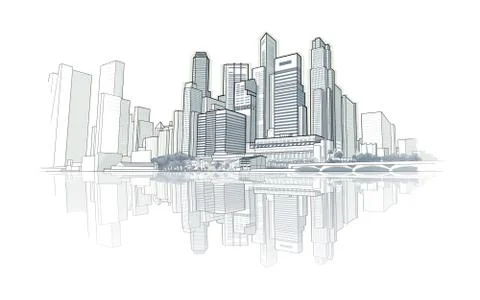 Skyline perspective drawing Stock Illustration