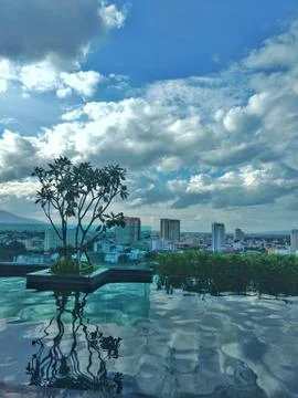 Skyline Pool Reflection Stock Photos