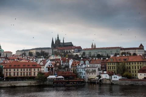 Skyline in Prague by night Stock Photos