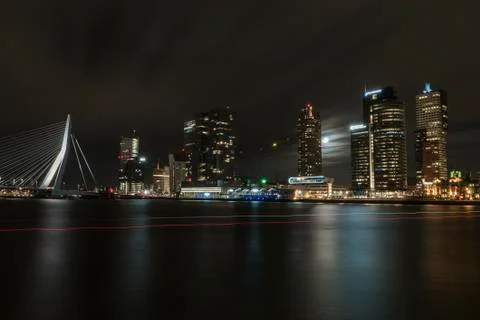 The skyline of Rotterdam at Night Stock Photos