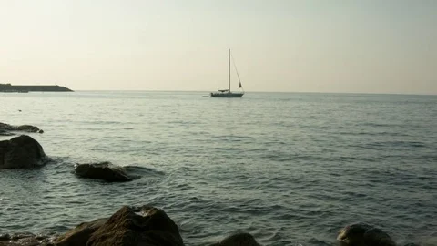 Skyline with sail boat Stock Footage