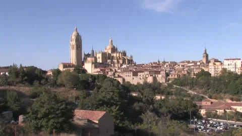 Skyline of Segovia with the Cathedral Stock Footage 196803824