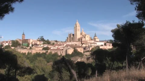 Skyline of Segovia with the Cathedral Stock Footage 196803826