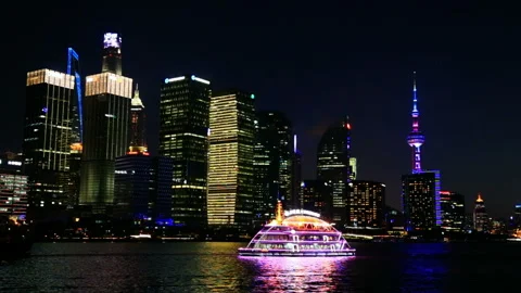 Skyline of Shanghai at night Vídeo Stock 104684968