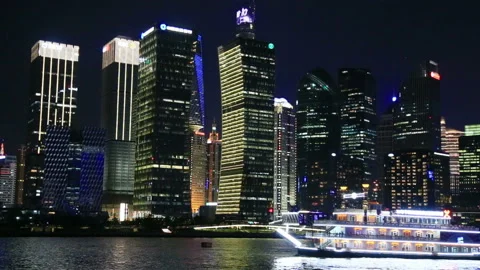 Skyline of Shanghai at night Vídeo Stock 104685010