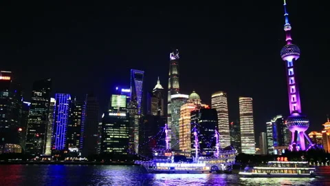 Skyline of Shanghai at night Video stock 104685064