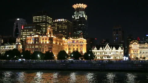 Skyline of Shanghai at night Vidéo 104685319