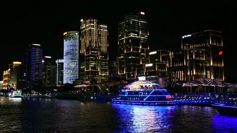 Skyline of Shanghai at night Stock Footage 104685337