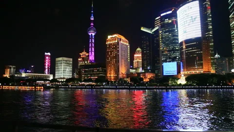 Skyline of Shanghai at night 库存影片 104685370