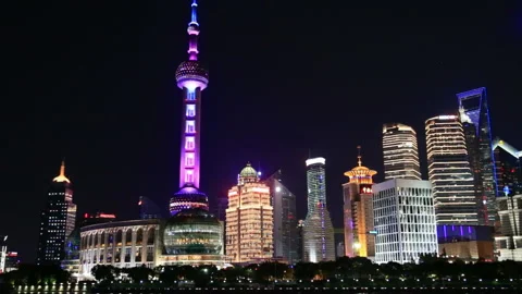 Skyline of Shanghai at night 库存影片 104685437