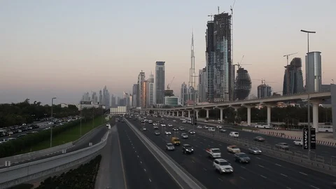 Skyline of Sheikh Zayed Road, Dubai, UAE. Stock Footage 90842520