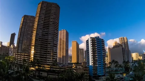 Skyline skyscraper building sunset Stock Footage 274035343