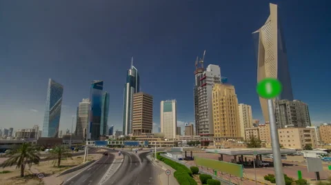 Skyline with Skyscrapers timelapse hyperlapse in Kuwait City downtown. Kuwait Stock Footage