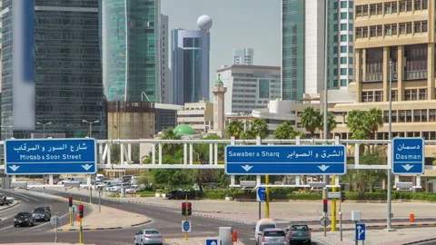 Skyline with Skyscrapers timelapse hyperlapse in Kuwait City downtown. Kuwait Stock Footage 145328134