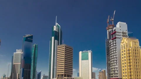 Skyline with Skyscrapers timelapse hyperlapse in Kuwait City downtown. Kuwait Stock Footage 145328275