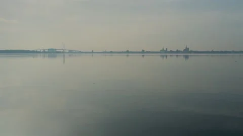 Skyline of stralsund on a dizzy morning in spring Stock Footage 332917692