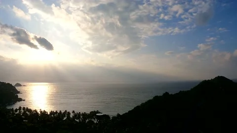 Skyline of Sunset tropical beach Stock Footage 146007574