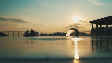 Skyline swimming pool on sunset, close up Stock Footage 86090443