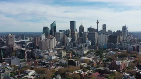 Skyline of Sydney city down to local residential street of Surry Hills in 4k. Stock Footage 153740233