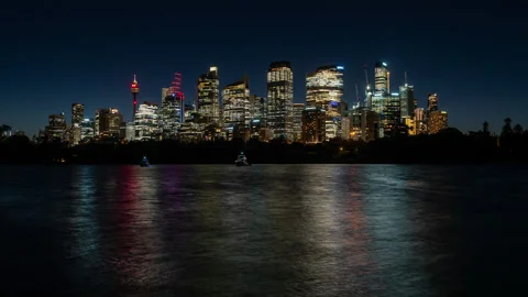 The skyline in Sydney at night Stock Footage 338288413