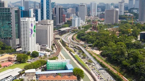 Skyline Time-lapse day traffic of Kuala Lumpur. pan up Stock Footage 123427824