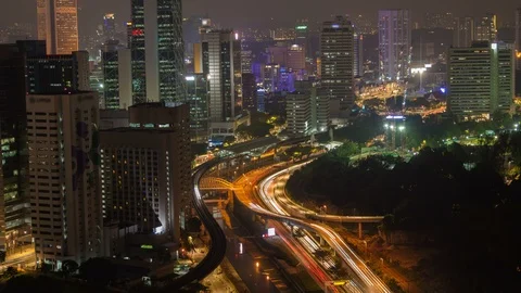 Skyline Time-lapse night Kuala Lumpur with traffic. pan up Stock Footage 123427909
