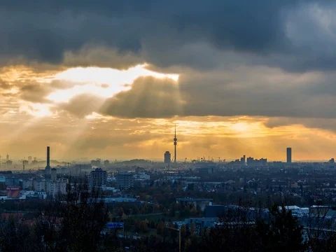 Skyline timelapse of Munich during sunset Stock Footage 69857420