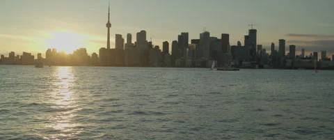 Skyline of Toronto from Harbor at sunset Stock Footage 207836123