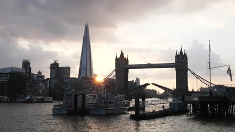 Skyline of Tower Bridge Open and The Shard in London, United Kingdom Stock Footage 171935004