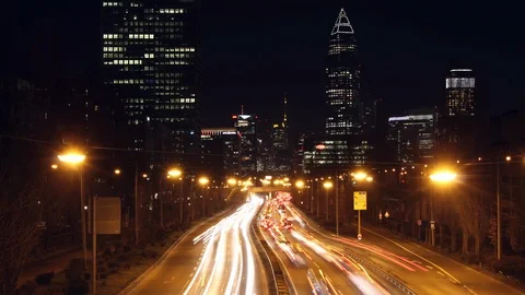 Skyline Traffic Night Timelapse Stock Footage 86328754