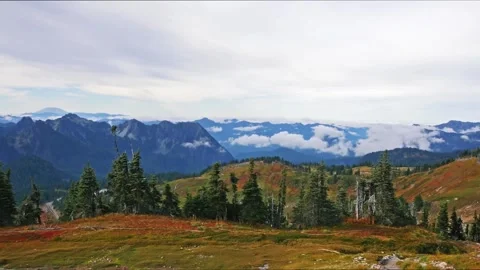 Skyline Trail Panorama Point, Mount Rainier National Park: Scenic Mountain Lands Stock-Footage 332139584
