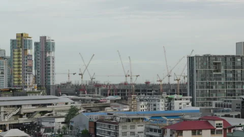 Skyline View of Condo Towers Under Construction in Bangkok Stock Footage 346344368