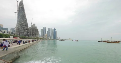 Skyline view of doha qatar with tall buildings Stock Footage 122072393