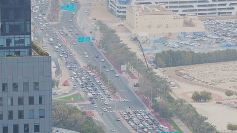 Skyline view of intersection traffic on Al Saada street near DIFC in Dubai, UAE. Stock Footage 117013652