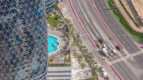 Skyline view of intersection traffic on Al Saada street near DIFC timelapse.. Stock Photos